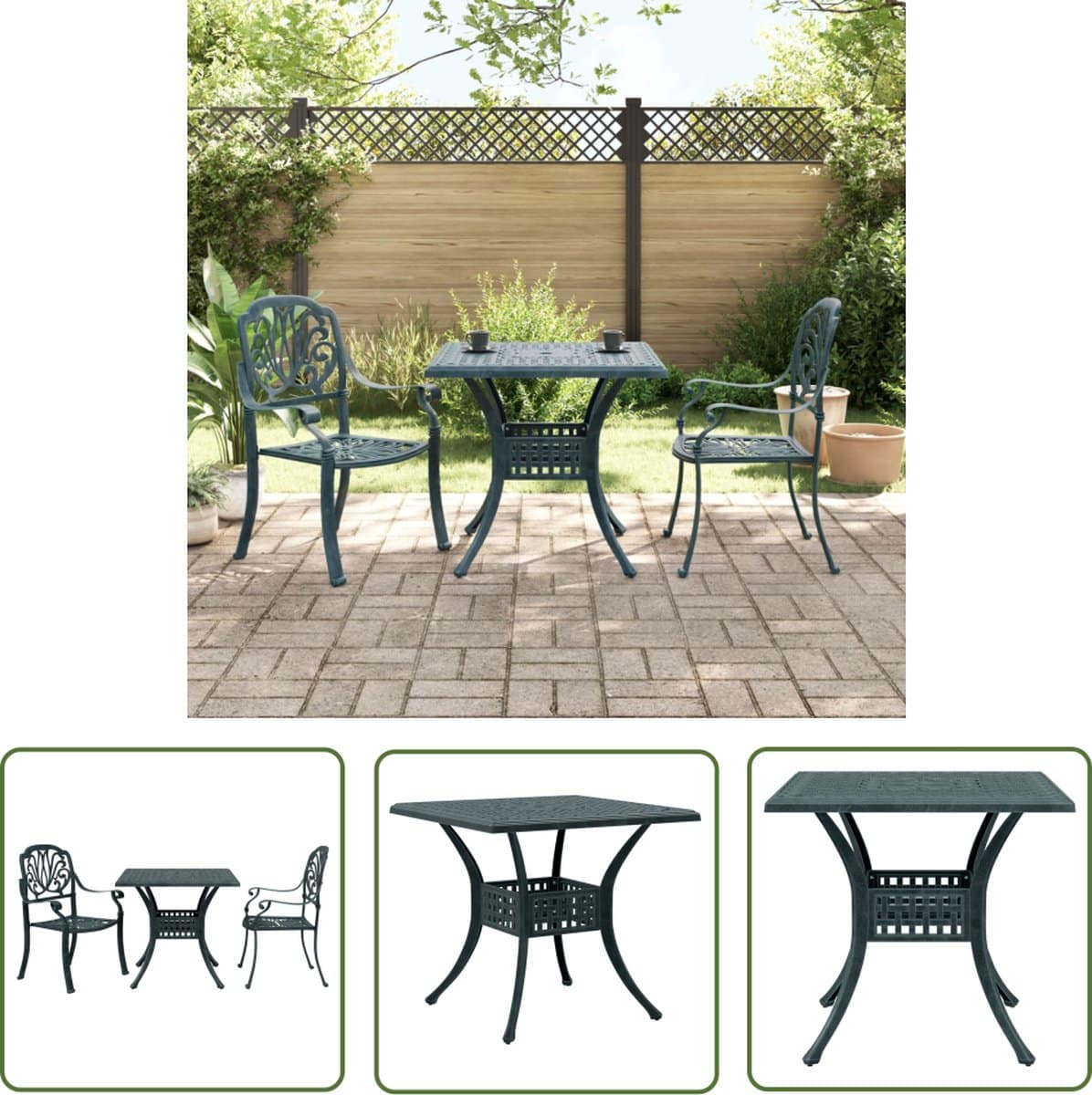the living store 3 delige bistroset gietaluminium groen tuinmeubel