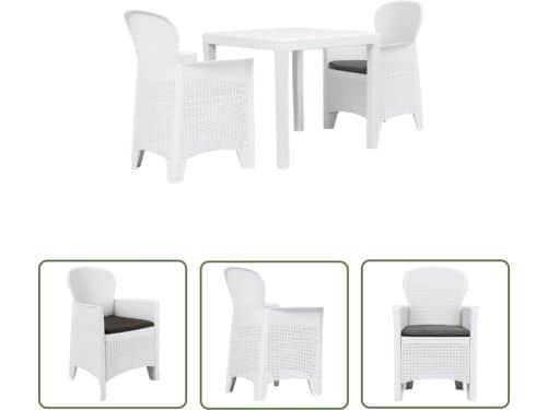 The Living Store 3-delige Bistroset rattan-look kunststof wit