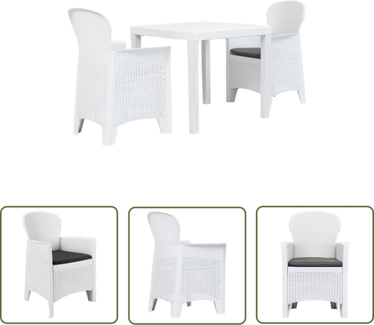 the living store 3 delige bistroset rattan look kunststof wit