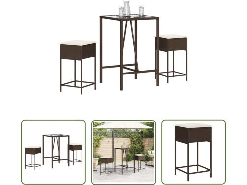 The Living Store 3-delige Tuinbarset met kussens poly rattan bruin