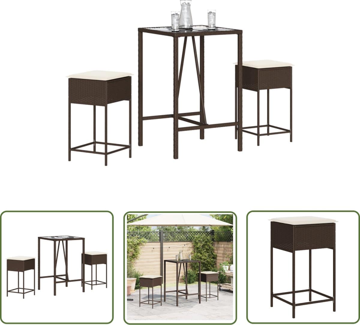 the living store 3 delige tuinbarset met kussens poly rattan bruin