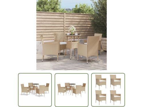The Living Store 5-delige Bistroset met kussens poly rattan beige