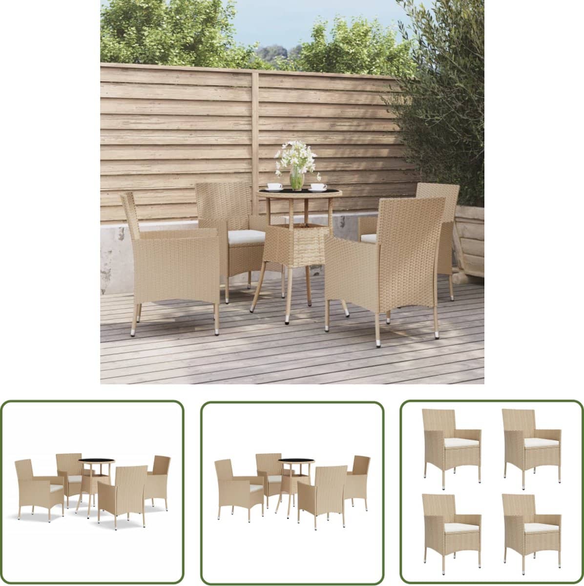 the living store 5 delige bistroset met kussens poly rattan beige