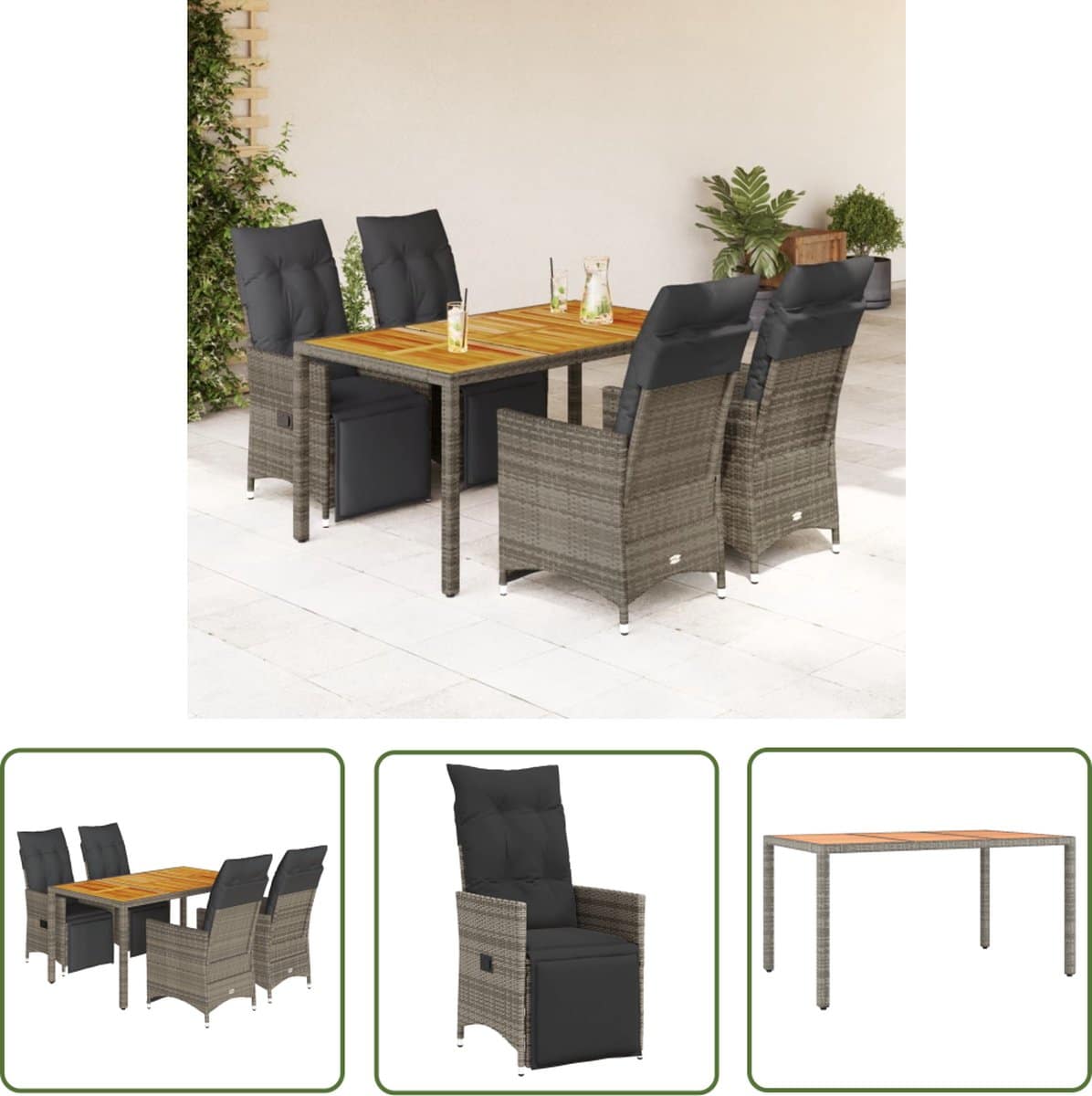the living store 5 delige bistroset met kussens poly rattan grijs