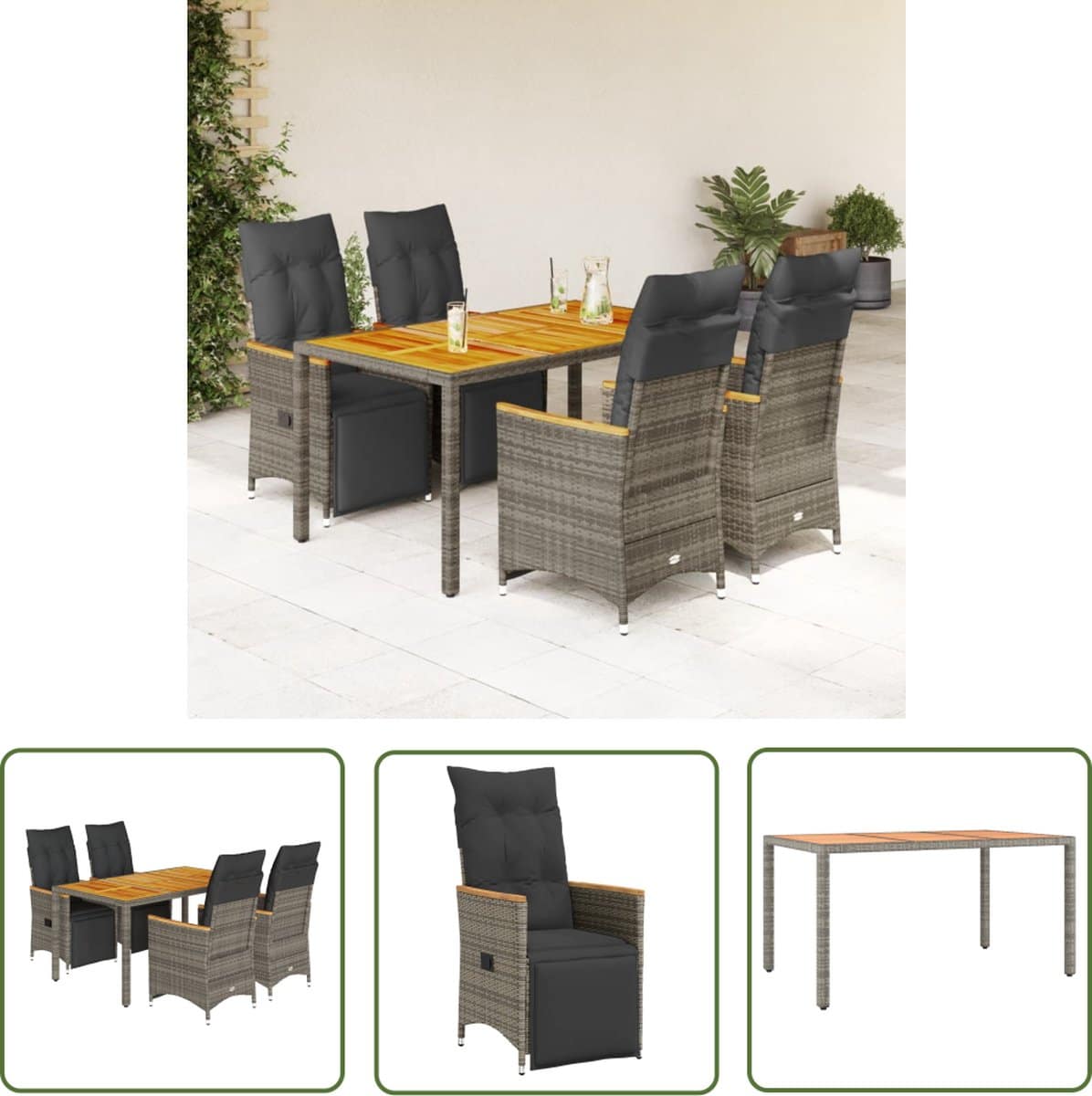 the living store 5 delige bistroset met kussens poly rattan grijs