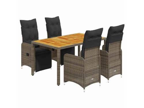The Living Store 5-delige Bistroset met kussens poly rattan grijs