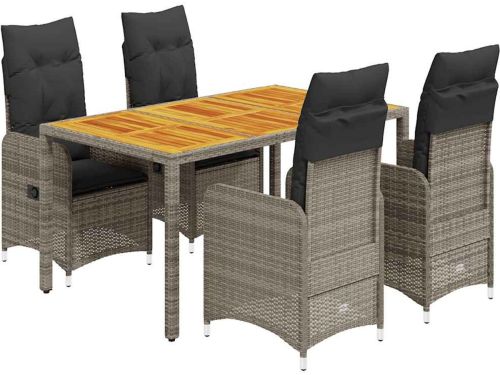 The Living Store 5-delige Bistroset met kussens poly rattan grijs
