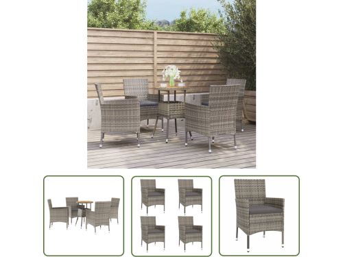 The Living Store 5-delige Bistroset met kussens poly rattan grijs