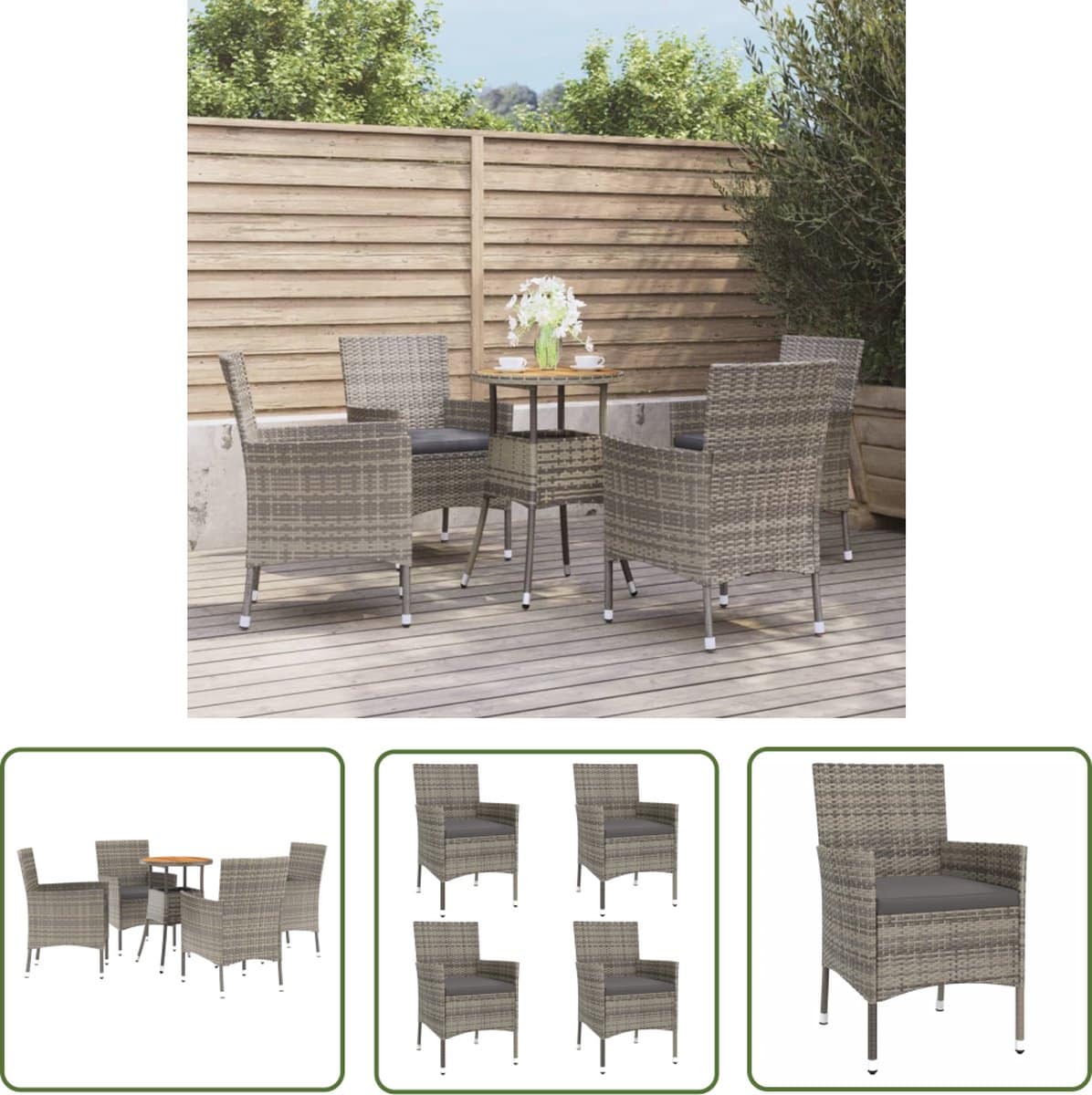 the living store 5 delige bistroset met kussens poly rattan grijs