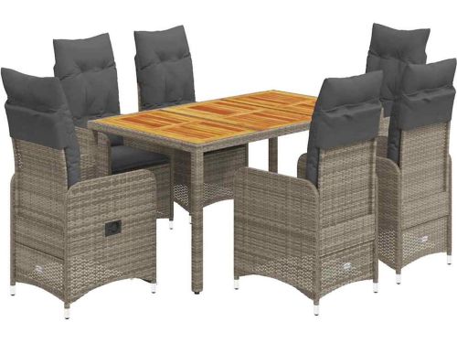 The Living Store 7-delige Bistroset met kussens poly rattan grijs