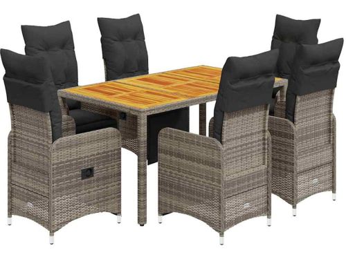 The Living Store 7-delige Bistroset met kussens poly rattan grijs