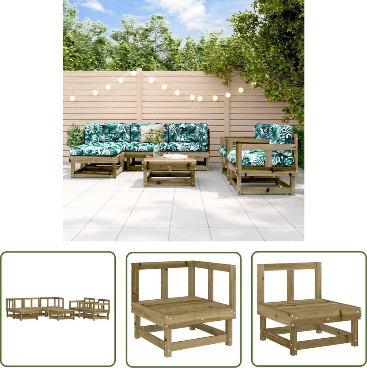 the living store 7 delige loungeset geïmpregneerd grenenhout hoeken bank