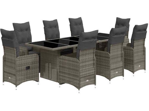 The Living Store 9-delige Bistroset met kussens poly rattan grijs