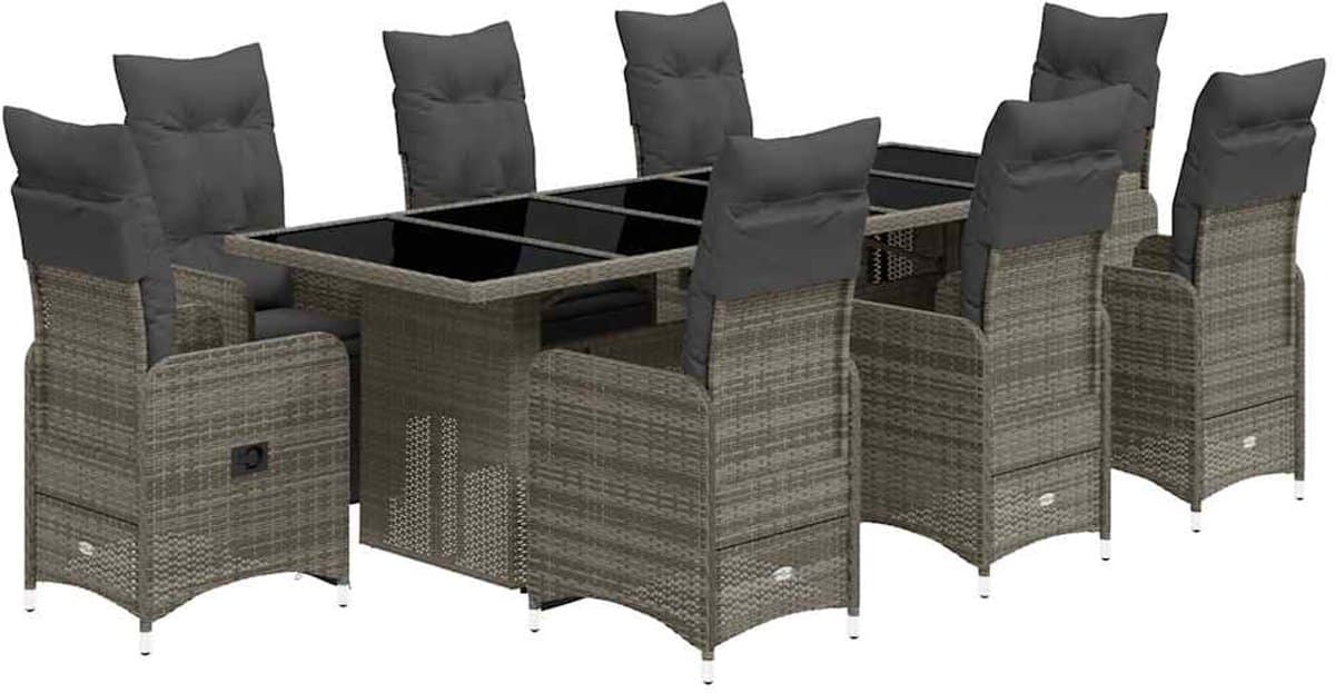 the living store 9 delige bistroset met kussens poly rattan grijs