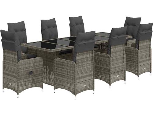 The Living Store 9-delige Bistroset met kussens poly rattan grijs