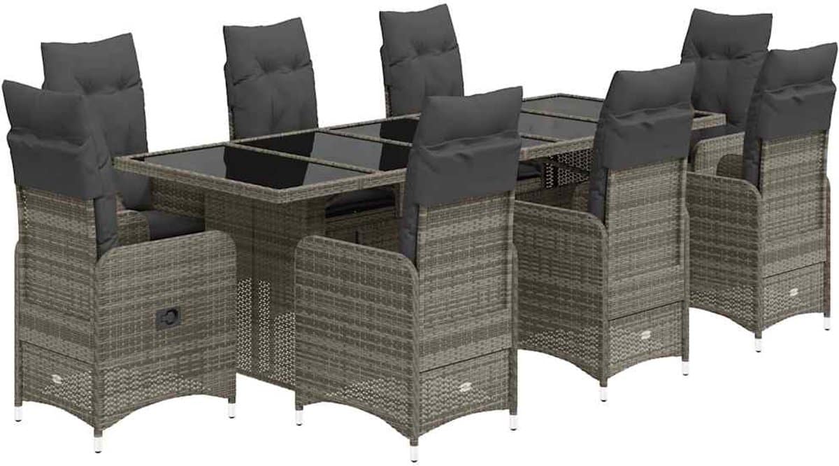 the living store 9 delige bistroset met kussens poly rattan grijs
