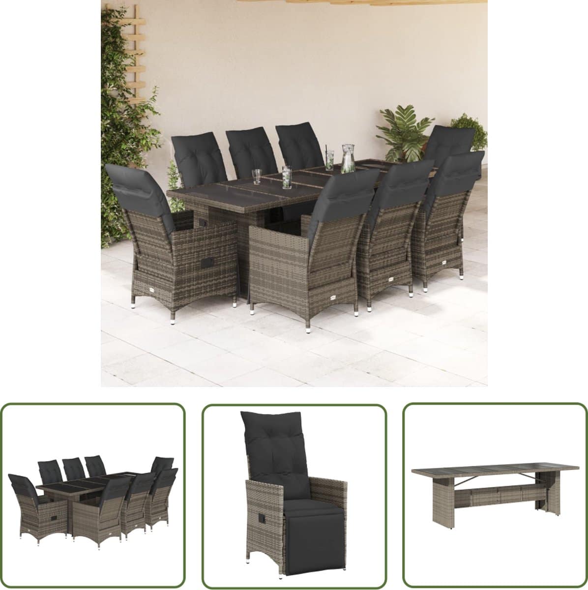 the living store 9 delige bistroset met kussens poly rattan grijs