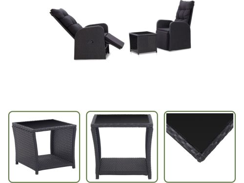 The Living Store Bistroset Poly Rattan - Zwart - 57x73x105