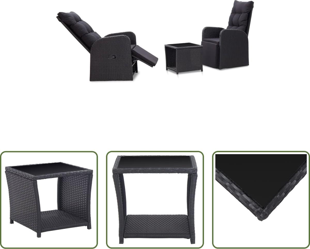 the living store bistroset poly rattan zwart 57x73x105