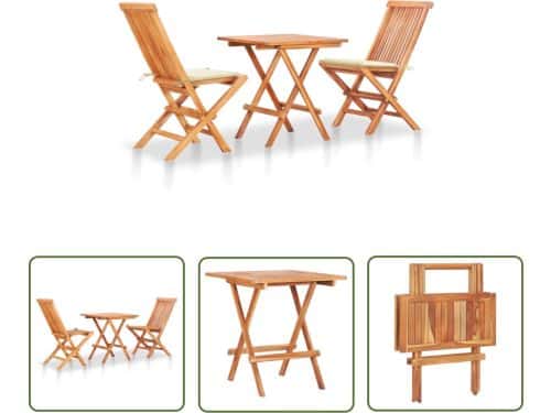 The Living Store Bistroset Teakhout - Tuinmeubelen - 60x60x65 cm