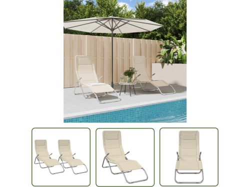 The Living Store Inklapbaar Ligbed - Crème - Gepoedercoat Staal