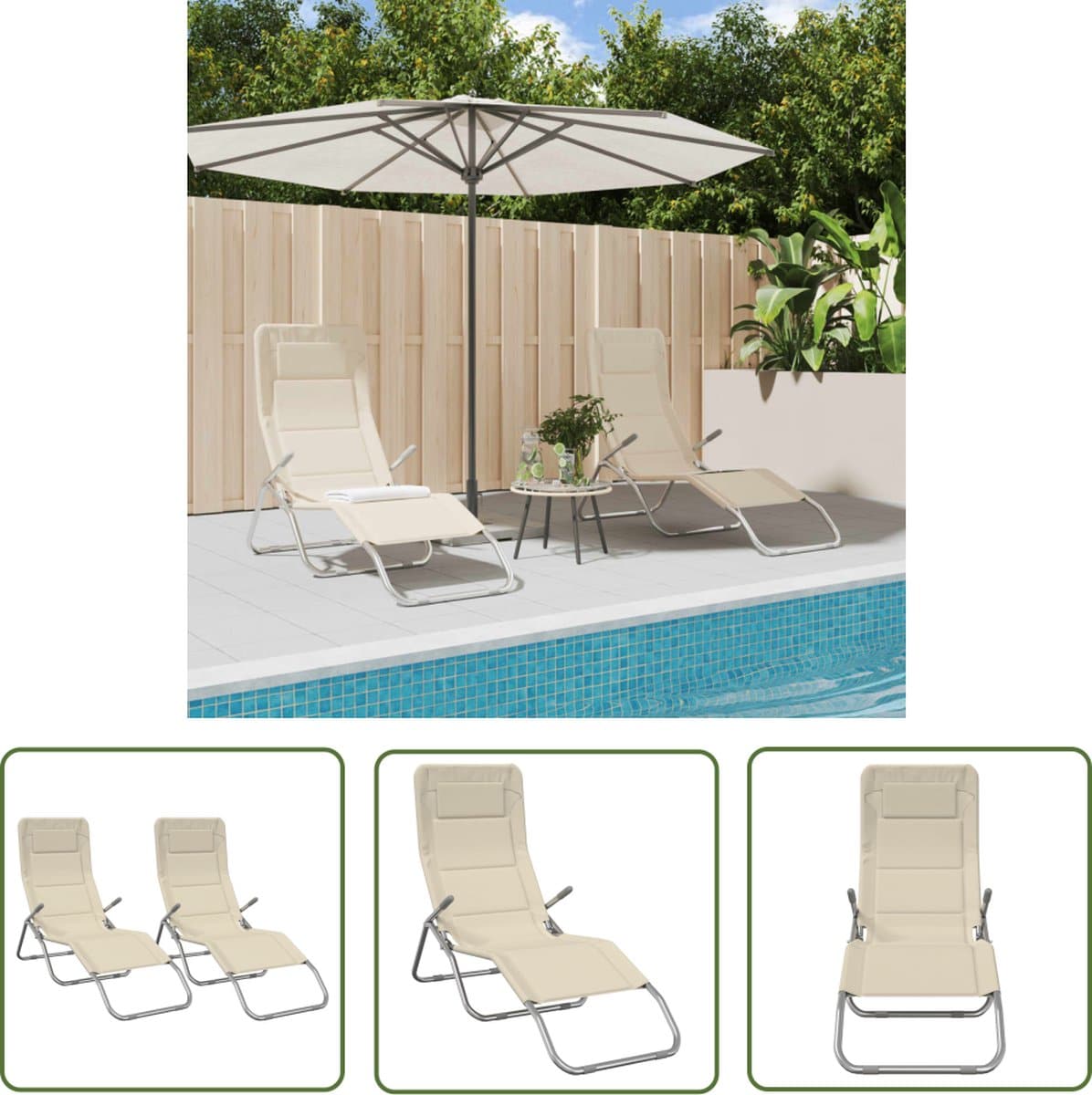 the living store inklapbaar ligbed crème gepoedercoat staal