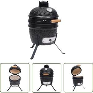 The Living Store Kamado barbecue 2-in-1 56 cm keramiek zwart
