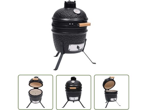 The Living Store Kamado barbecue 2-in-1 56 cm keramiek zwart