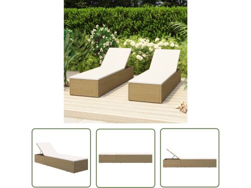 The Living Store Ligbed poly rattan bruin en crèmewit