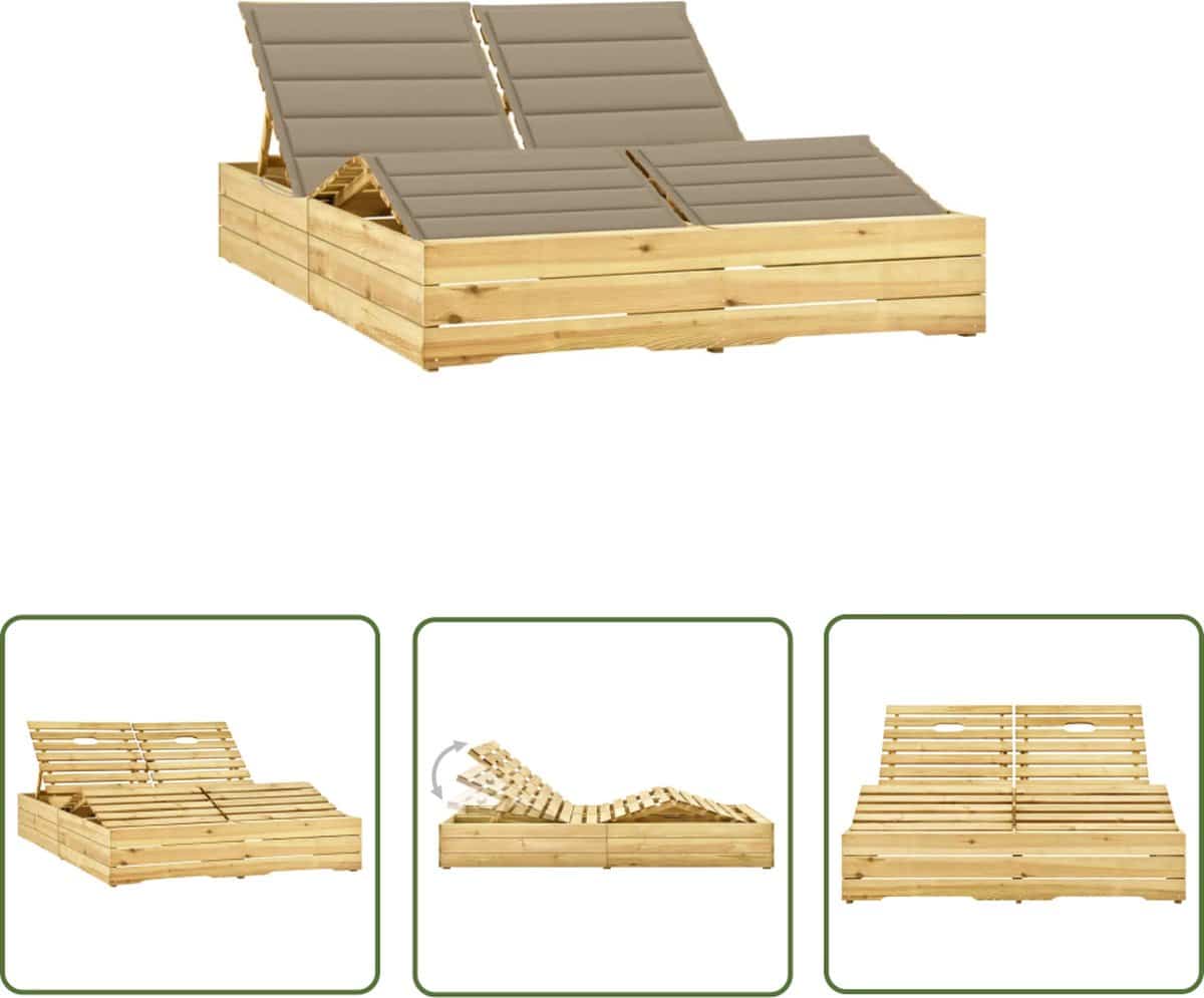 the living store ligbed tweepersoons met beige kussens geïmpregneerd grenenhout