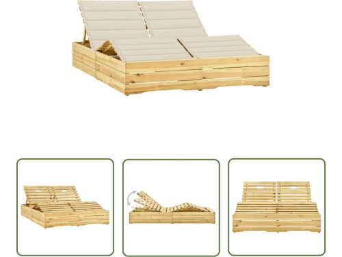 The Living Store Ligbed tweepersoons met crème kussens geïmpregneerd grenenhout