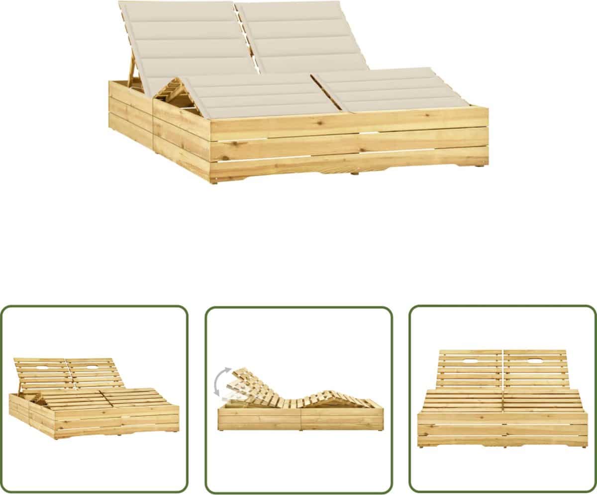 the living store ligbed tweepersoons met crème kussens geïmpregneerd grenenhout