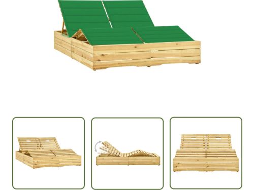 The Living Store Ligbed tweepersoons met groene kussens geïmpregneerd grenenhout