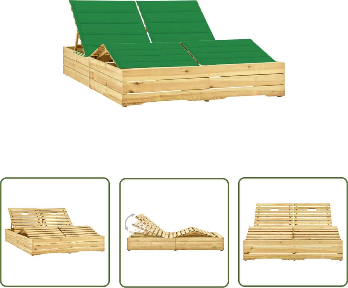 the living store ligbed tweepersoons met groene kussens geïmpregneerd grenenhout