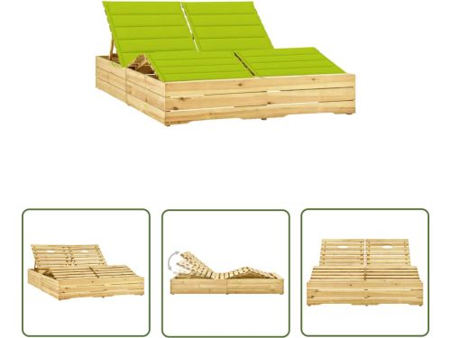 The Living Store Ligbed tweepersoons met heldergroene kussens geïmpregneerd hout