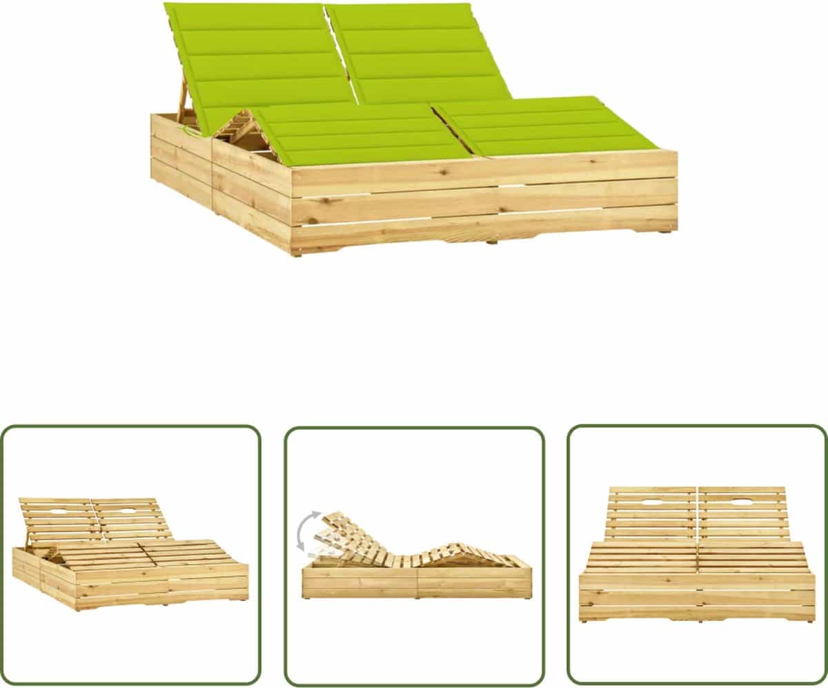 the living store ligbed tweepersoons met heldergroene kussens geïmpregneerd hout