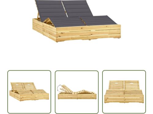 The Living Store Ligbed tweepersoons met kussens geïmpregneerd grenenhout