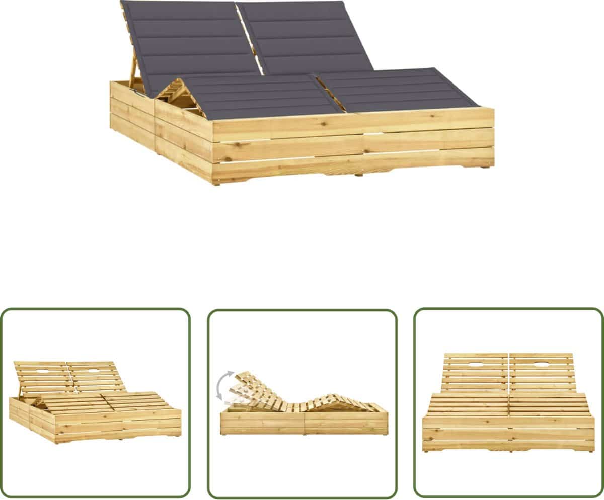 the living store ligbed tweepersoons met kussens geïmpregneerd grenenhout