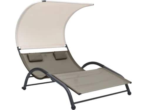 The Living Store Ligbed tweepersoons met luifel textileen taupe