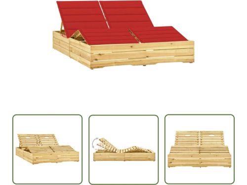 The Living Store Ligbed tweepersoons met rode kussens geïmpregneerd grenenhout