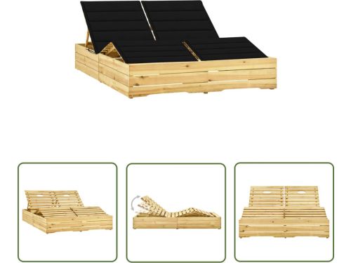 The Living Store Ligbed tweepersoons met zwarte kussens geïmpregneerd grenenhout