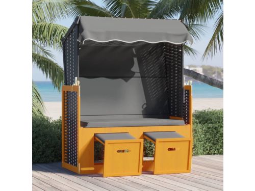 The Living Store Strandstoel met luifel poly rattan en hout