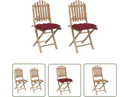 The Living Store Tuinstoelen 2 st inklapbaar met kussens bamboe