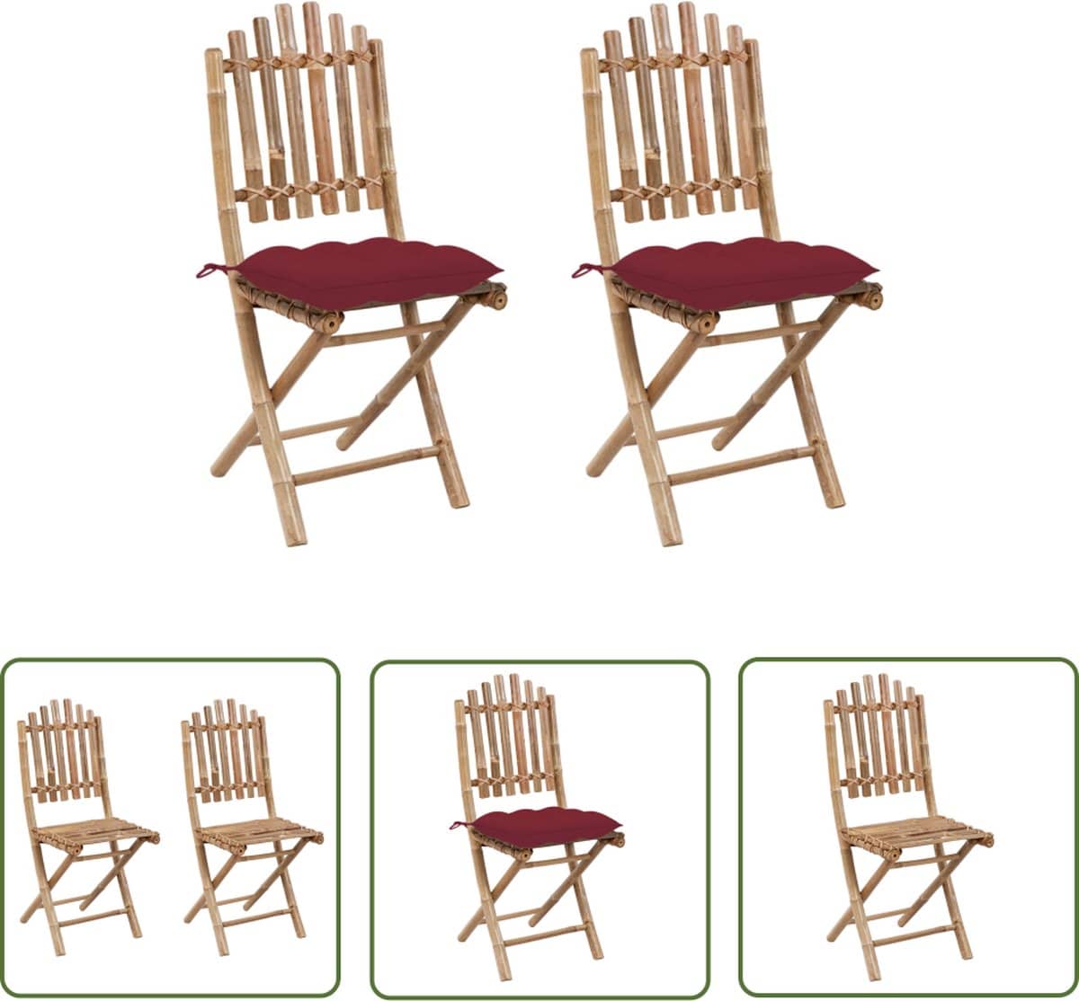 the living store tuinstoelen 2 st inklapbaar met kussens bamboe