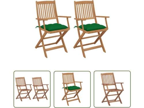 The Living Store Tuinstoelen 2 st inklapbaar met kussens massief