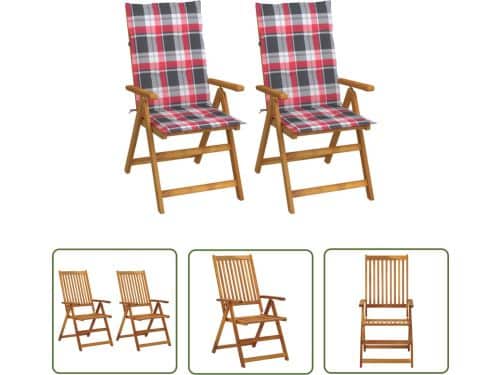 The Living Store Tuinstoelen 2 st verstelbaar met kussens massief