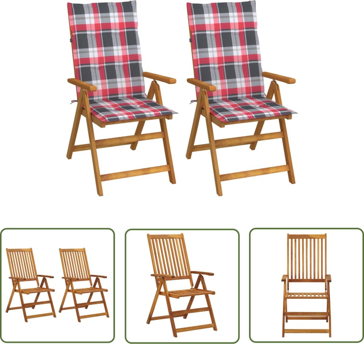 the living store tuinstoelen 2 st verstelbaar met kussens massief