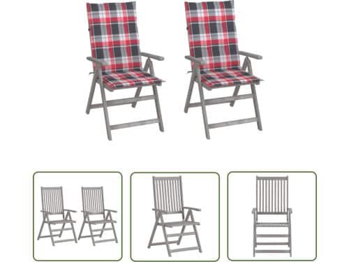 The Living Store Tuinstoelen 2 st verstelbaar met kussens massief