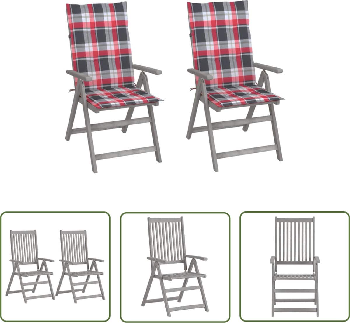 the living store tuinstoelen 2 st verstelbaar met kussens massief