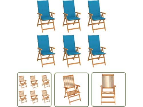 The Living Store Tuinstoelen 6 st met blauwe kussens massief